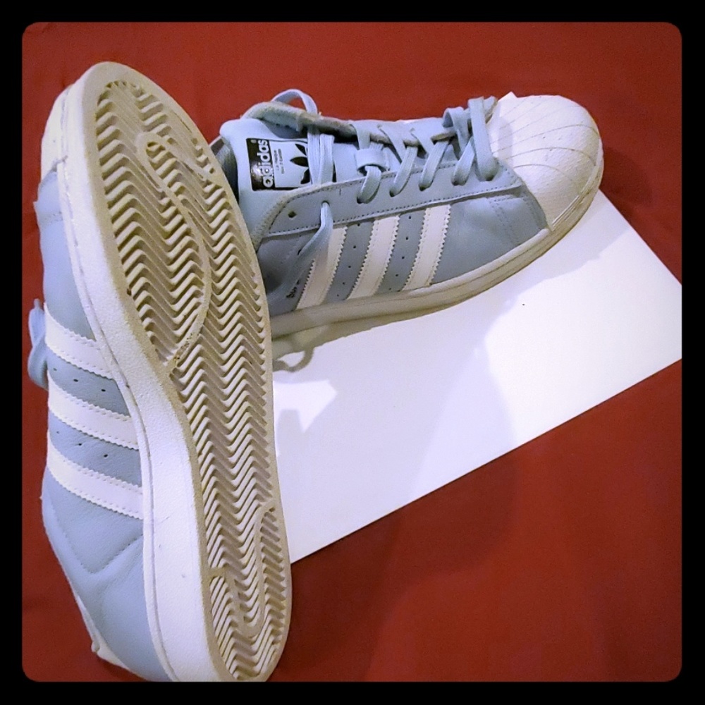 Light blue white shell toe adidas